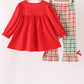 Red christmas character applique gingham ruffle pants set