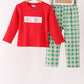 Red Holly Jolly Embroidery Plaid Pants Set