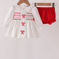 White Candy Cane Smocked polka dot Bloomer Set
