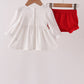 White Candy Cane Smocked polka dot Bloomer Set