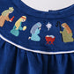 Blue Nativity corduroy Embroidery Ruffle Pants Set