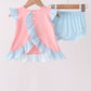 Pink Princess Embroidery Stripe Ruffle Bloomer Set
