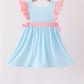 Blue Stripe Princess Embroidery Ruffle Dress