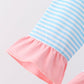 Blue Stripe Princess Embroidery Ruffle Pullover