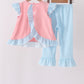 Pink Princess Embroidery Stripe Ruffle Pants Set