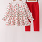 Red Holly Bow Smocked Lace Ruffle Pants Set
