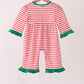 Red Nutcracker Embroidery Ruffle Stripe Romper