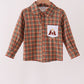 Brown Nativity Embroidery Button Down Shirt