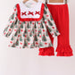 Red Bow Embroidery Velvet Ruffle Pants Set