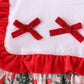 Red Bow Embroidery Velvet Ruffle Pants Set