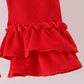 Red Bow Embroidery Velvet Ruffle Pants Set