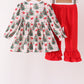 Red Bow Embroidery Velvet Ruffle Pants Set