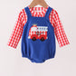 Blue Fire Truck Applique Gingham 2pc Set
