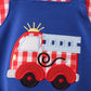 Blue Fire Truck Applique Gingham 2pc Set
