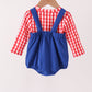 Blue Fire Truck Applique Gingham 2pc Set