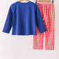 Blue Fire Truck Applique Gingham Pants Set