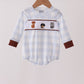 Blue Puppy Embroidery Gingham Bubble