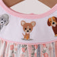 Pink Floral Puppy Embroidery Bow Bubble