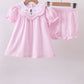 Pink stripe bunny bow embroidery bloomer set