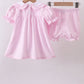 Pink stripe bunny bow embroidery bloomer set