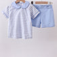 Blue plaid peter pan collar shorts set