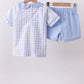 Blue plaid peter pan collar shorts set