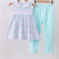 Blue plaid bow floral pants set