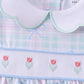 Blue plaid bow floral pants set