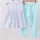 Blue plaid bow floral pants set