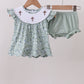 Sage floral cross embroidery ruffle bloomer set
