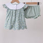 Sage floral cross embroidery ruffle bloomer set