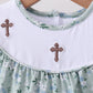 Sage floral cross embroidery ruffle bloomer set