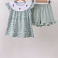 Sage floral cross embroidery ruffle shorts set