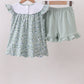 Sage floral cross embroidery ruffle shorts set