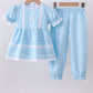 Blue cross embroidery lace pants set