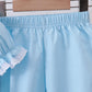 Blue cross embroidery lace pants set