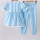 Blue cross embroidery lace pants set