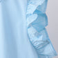 Blue cross embroidery ruffle tiered dress