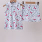 Blue golf bow print 2pc skorts set