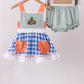 Sage strawberry embroidery ruffle gingham bloomer set