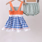 Sage strawberry embroidery ruffle gingham bloomer set