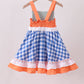 Sage strawberry embroidery ruffle gingham dress