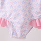 Pink floral print ruffle rashguard
