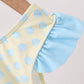 Yellow shell print bow ruffle swimsuit