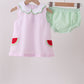 Pink stripe watermelon embroidery seersucker bloomer set