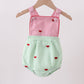 Red stripe watermelon embroidery seersucker bubble