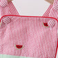 Red stripe watermelon embroidery seersucker bubble