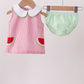 Red stripe watermelon embroidery seersucker bloomer set