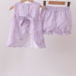Purple seersucker butterfly embroidery shorts set