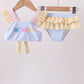 Colorblock crab embroidery ruffle 2pc swimsuit